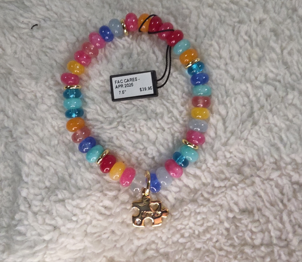 Vibrant Beaded Autism Bracelet with Gold Puzzle Charm